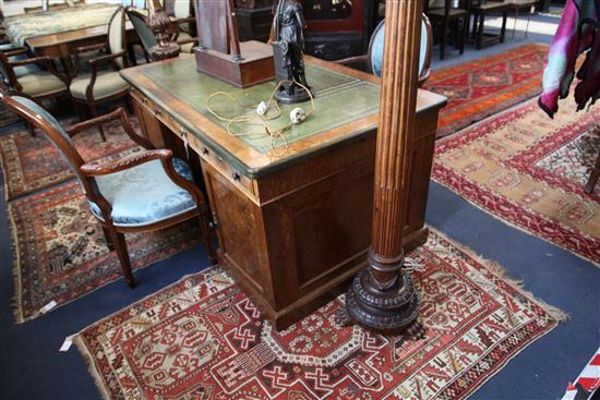 A Victorian brass bound pollard oak partners desk, W.5ft 3in. D.3ft H.2ft 6in.